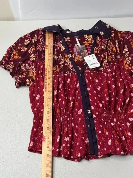 NWT Free People Bella Blouse in Earth Red Combo Colorway Size X-Small - Picture 4 of 6